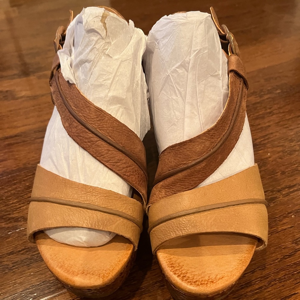 Naya Leather Tan Boho Wedges